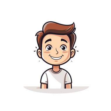 Beyaz tişörtlü, gülümseyen bir çocuğun vektör çizimi..