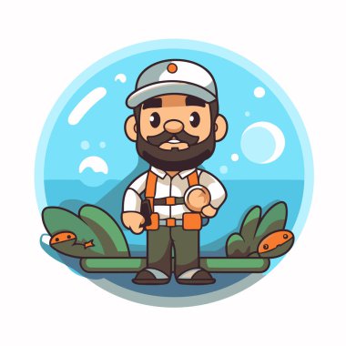 Balıkçı çizgi film karakteri. Vektör çizimi. Düz tasarım biçimi.
