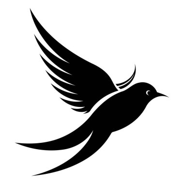 Beyaz arka planda izole edilmiş kuş siluetini yut. siyah ve beyaz vektör çizimi