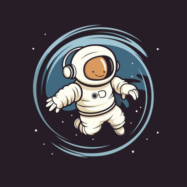 Uzayda bir astronot. Koyu arkaplanda vektör illüstrasyonu.