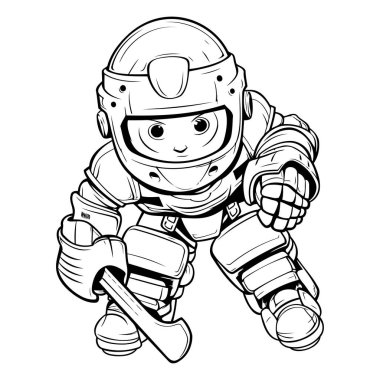 Şirin Buz Hokeyi Oyuncusunun Maskot İllüstrasyonu