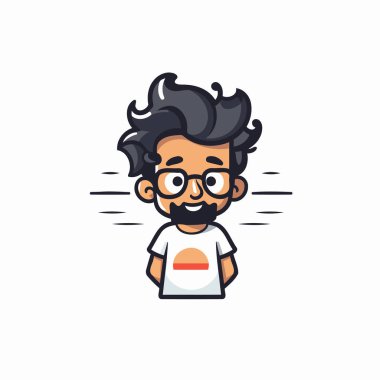 Gözlüklü yakışıklı hippi. Çizgi film tarzında vektör illüstrasyonu