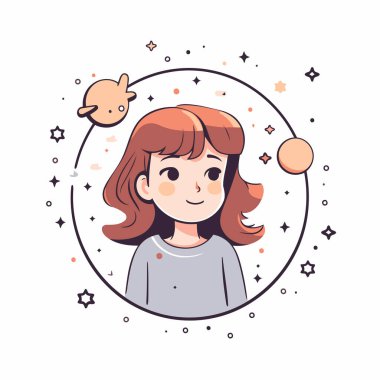 Çemberdeki şirin küçük kız. Çizgi film tarzında vektör illüstrasyonu.