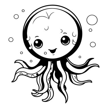 Denizde ahtapot. Vektör illüstrasyonu.