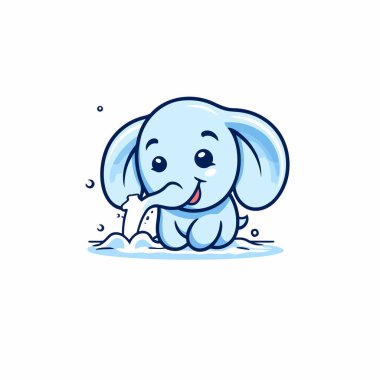 Sudaki şirin bebek fil. Vektör çizimi. Beyaz arkaplanda izole