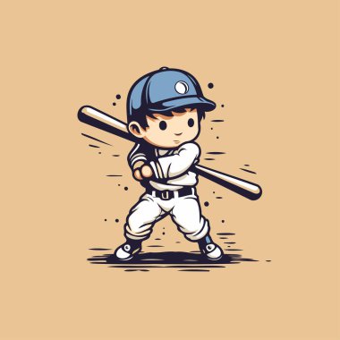 Beyzbol oyuncusu, beysbol sopası ve top. Bir beyzbol oyuncusunun vektör illüstrasyonu.