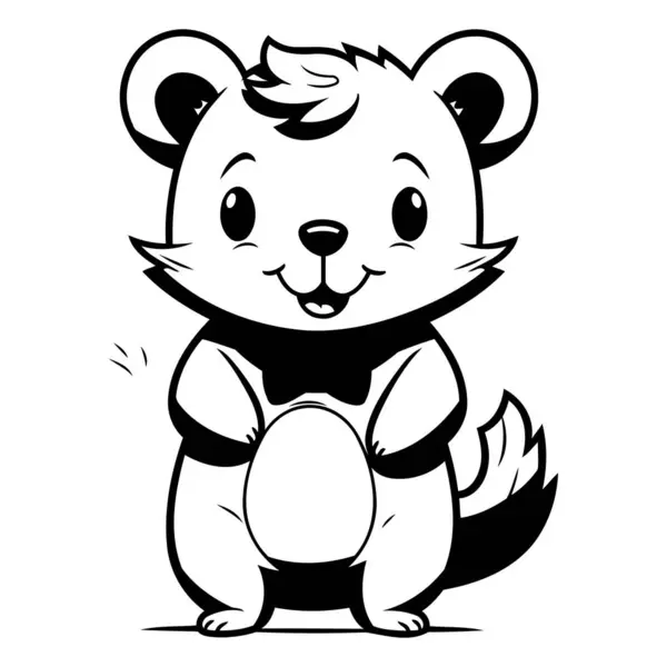 Cute Beaver Czarno Białe Ilustracja Kreskówki Wektor — Wektor stockowy