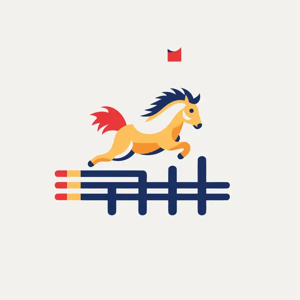Horse Jumping Fence Icon Vector Illustration Flat Style — Stock Vector