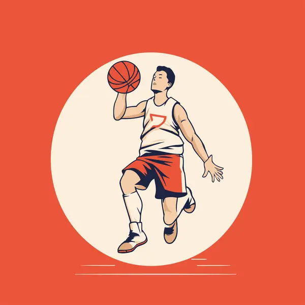 Баскетболист Действии Векторная Иллюстрация Стиле Ретро Комикса — стоковый вектор