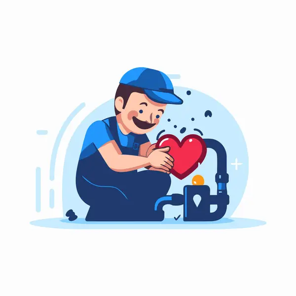 Plumber Heart His Hand Vector Illustration Flat Style — Stock Vector