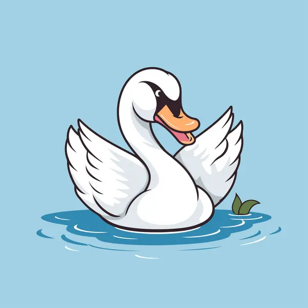 Cisne Nadando Água Ilustração Vetorial Estilo Cartoon — Vetor de Stock