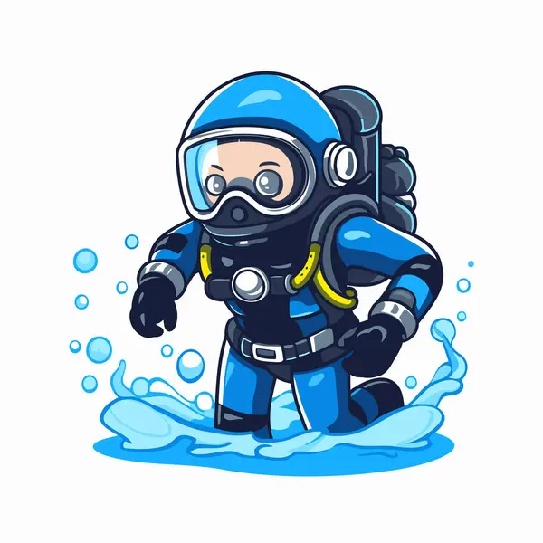 Scuba Diver Vector Illustration Diver Water — Stock Vector