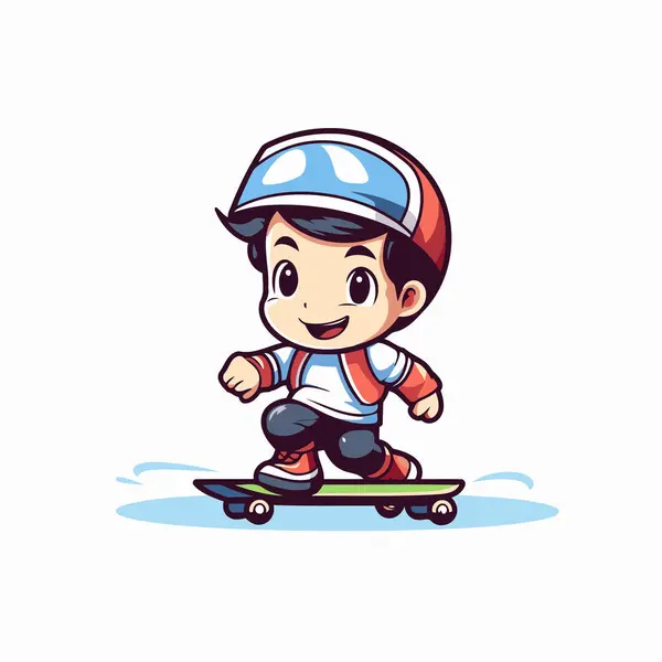 Cute Boy Riding Skateboard Isolated White Background Vector Illustration — Stock Vector