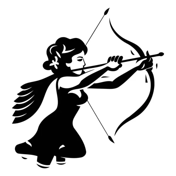 Cupido Con Arco Flecha Ilustración Vectorial Blanco Negro — Vector de stock