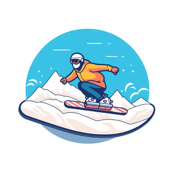 Snowboarder Een Snowboard Platte Stijl Vector Illustratie — Stockvector