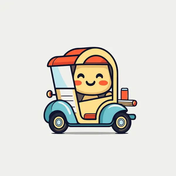 Cute Cartoon Tuk Tuk Car Mascot Character Illustration — Stock Vector