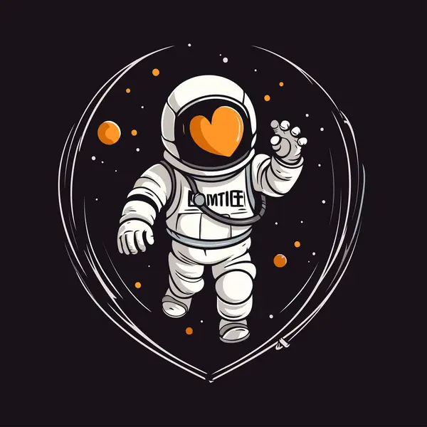Astronaut Heart Vector Illustration Dark Background — Stock Vector