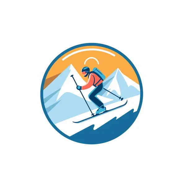 Skier Logo Design Template Skier Mountains Icon Vector Illustration — Stock Vector