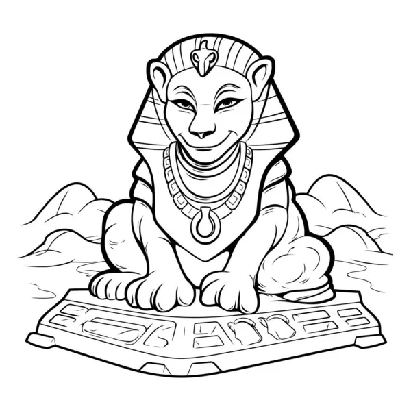 Black White Cartoon Illustration Ancient Egyptian Sphinx Coloring Book — Stock Vector
