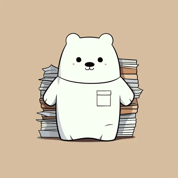 Urso Polar Bonito Com Pilha Livros Ilustração Dos Desenhos Animados — Vetor de Stock