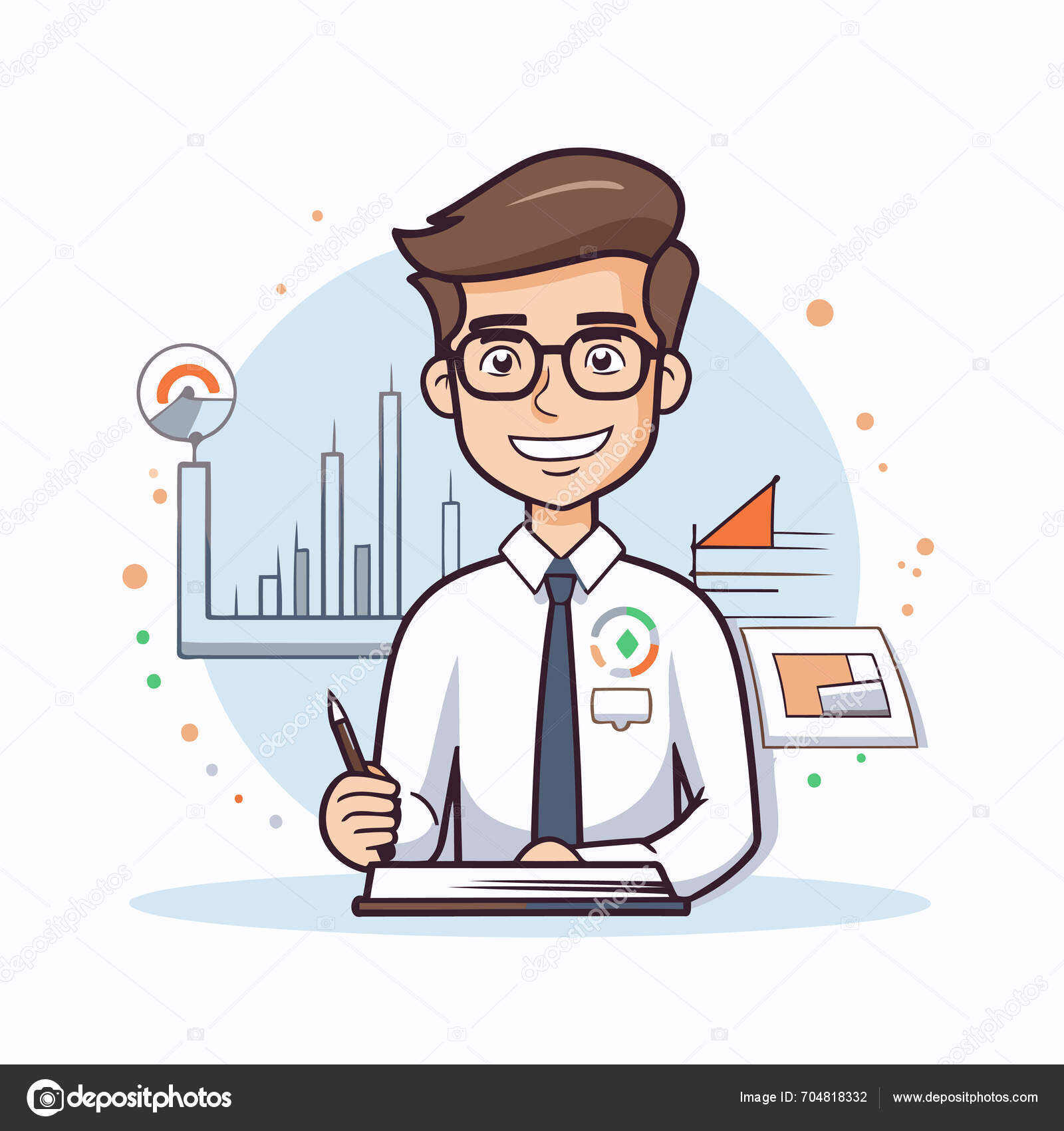 Young Businessman Working Office Vector Illustration Cartoon Style ...