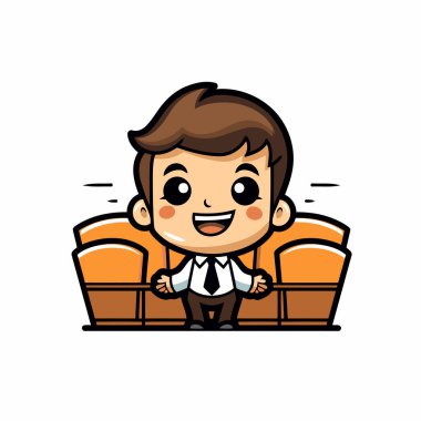 İş Adamı Koltukta Oturuyor - Vektör Çizgi Film Çizimi Tasarımı