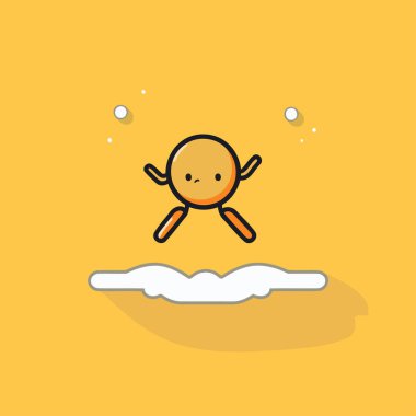 Buluttaki sevimli karikatür stickman. Vektör düz resimleme.