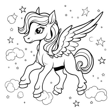 Unicorn. Black and white vector illustration for coloring book. clipart