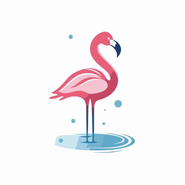 Beyaz arka planda pembe flamingo. Düz biçimli vektör illüstrasyonu.