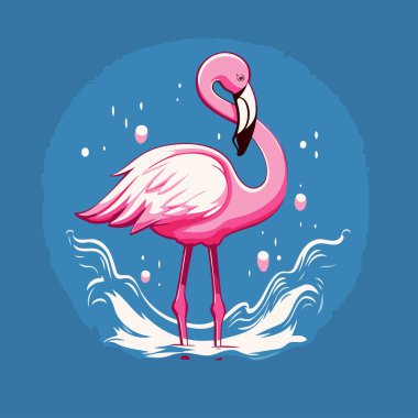 Mavi arka planda pembe flamingo. Vektör illüstrasyonu