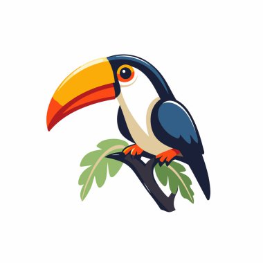 Beyaz arka planda bir dal vektör Illustration üzerindeki Toucan kuşu
