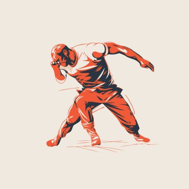 Amerikalı futbolcu kırmızı ve turuncu grunge fırça grafik vektörü kullanarak çalışıyor.