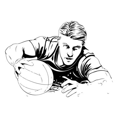 Voleybol oyuncusu. Bir voleybol oyuncusunun siyah ve beyaz vektör çizimi.