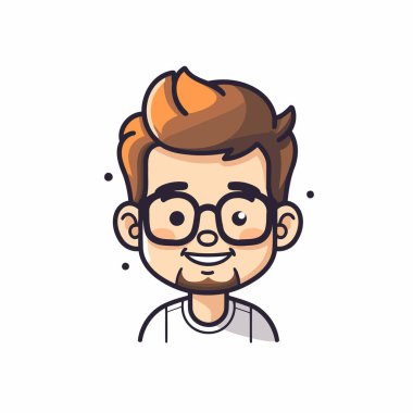 Gözlüklü ve sakallı hippi karakter çizimi.