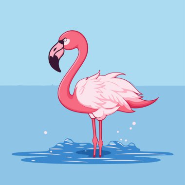 Flamingo suda. Düz biçimli vektör illüstrasyonu.