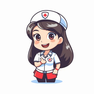 Hemşire çizgi film karakteri. Şirin vektör çizimi. Beyaz arkaplanda izole.