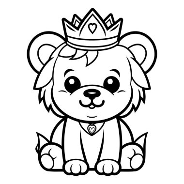 Siyah ve Beyaz Aslan Kralı Renklendirme Kitabı için Hayvan Karakteri Çizimi