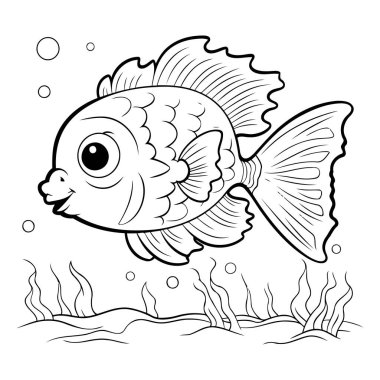 Çocuklar için boyama kitabı: sualtı dünyası. Siyah ve beyaz vektör çizimi.