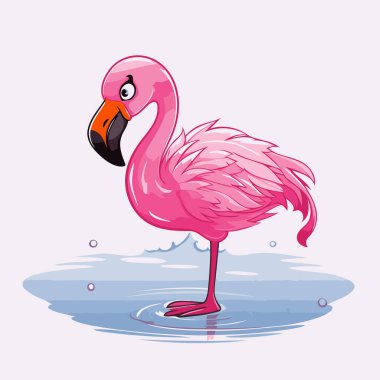 Flamingo. Su üzerinde pembe bir flamingonun vektör çizimi