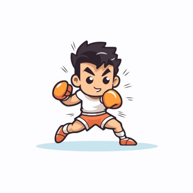 Boks çocuğu. Çizgi film tarzında vektör illüstrasyonu beyaz arkaplanda izole edildi.