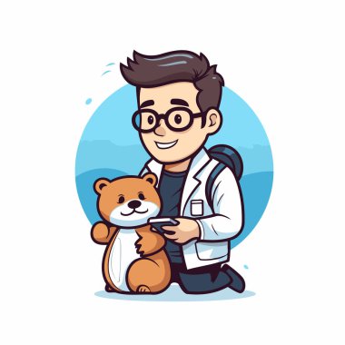 Oyuncak ayılı veteriner. Çizgi film tarzında vektör illüstrasyonu