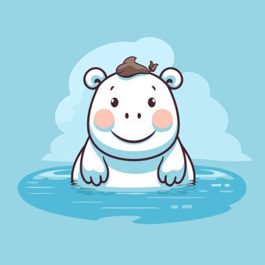 Sudaki sevimli su aygırı. Bir çizgi film karakterinin vektör illüstrasyonu.