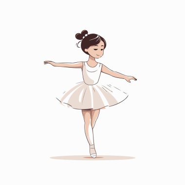 Beyaz etekli şirin bir balerin. Vektör illüstrasyonu.