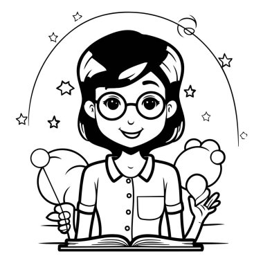Kitap Boyama Kitabı Okuyan Kız Çizgi Filmi