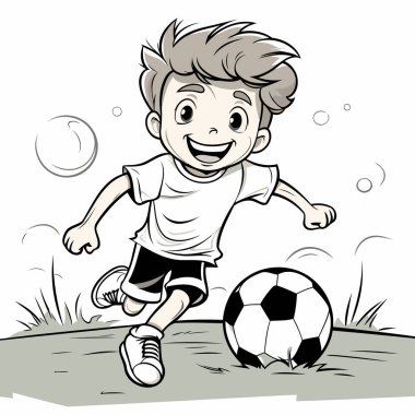 Bir Topla Futbol Oynayan Bir Çocuğun Çizgi Film Çizimi