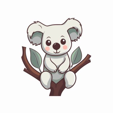 Ağaç dalında oturan sevimli koala. Vektör illüstrasyonu.