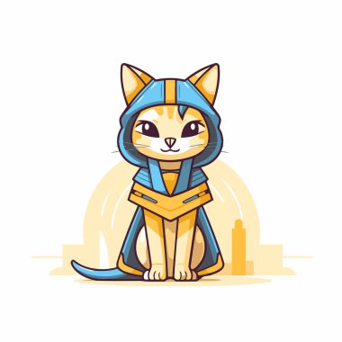 Mavi bandajlı şirin çizgi film kedisi. Vektör illüstrasyonu.