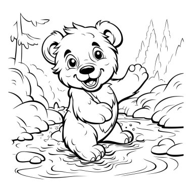 Siyah ve Beyaz Çizgi Film Oyuncak Ayı Hayvan Karakteri Renklendirme Kitabı