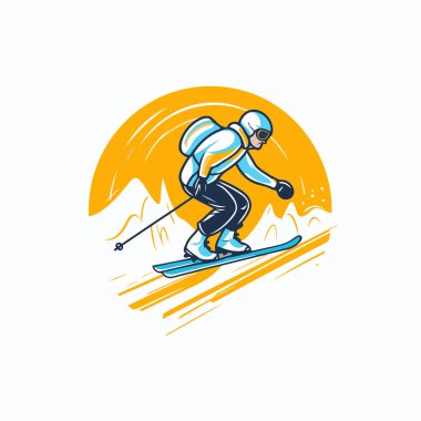 Snowboardcu iş başında. Aşırı kış sporu. Vektör illüstrasyonu.