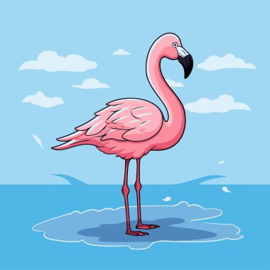 Mavi gökyüzünün arka planında pembe flamingo. Vektör illüstrasyonu.